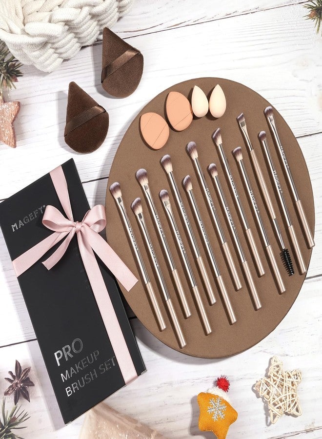 MAGEFY 20 Pcs Makeup Tool Set,13 Eye Makeup Brushes Professional Eyeshadow Makeup Brushes Set for Eyeshadow, Eyebrow, Eyeliner, Blending Concealer-Champagne - Image 2